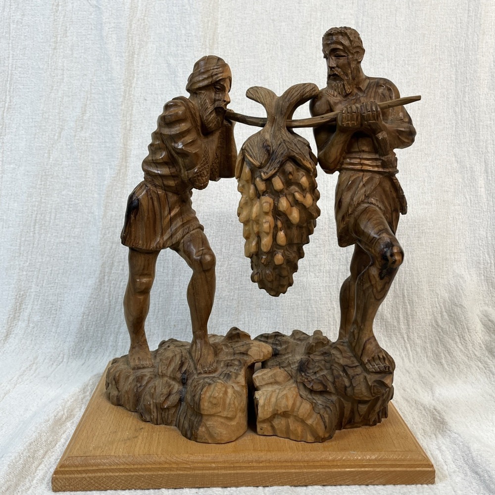 BETHLEHEM ISRAEL Hand Carved Artist Signed Olive Wood Joshua Caleb Pastor Gift